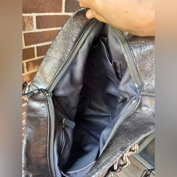 Coach Large Vintage Metallic Gunmetal Purse / Shoulder Bag - Satin - Chainlinks - Picture 3 of 10